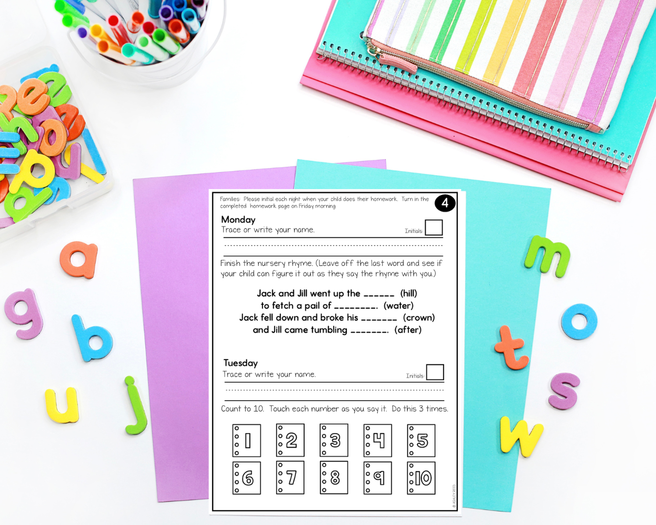 free sample of preschool homework printables